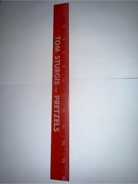 Tom Sturgis Pretzels 12 Inch Wood Wooden Red Promotional Ruler Vintage